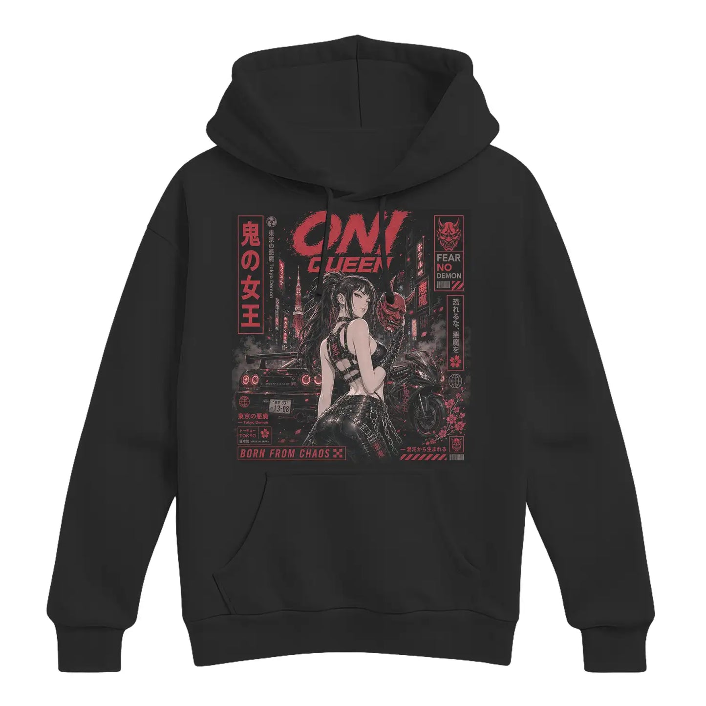 Oni Queen Born From Chaos Japanese Street Racing Hoodie