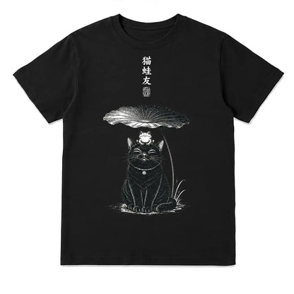 Japanese Cat and Frog Friendship T-Shirt