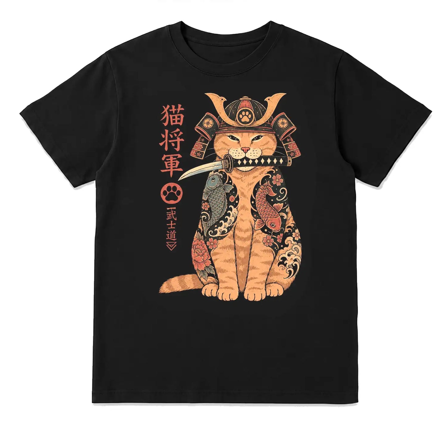 Samurai Cat General T-Shirt – Japanese Koi Warrior