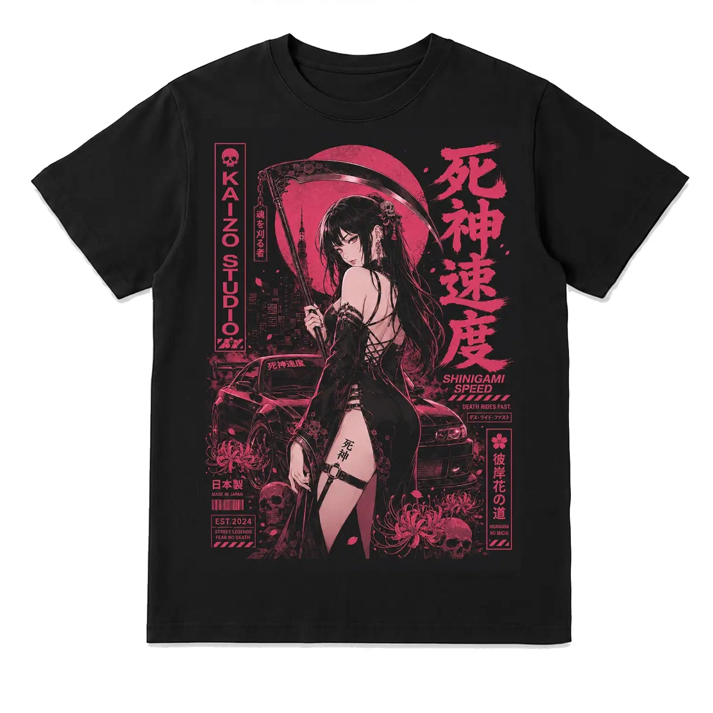 Shinigami Speed Death Rides Fast Japanese Street Racing T-Shirt