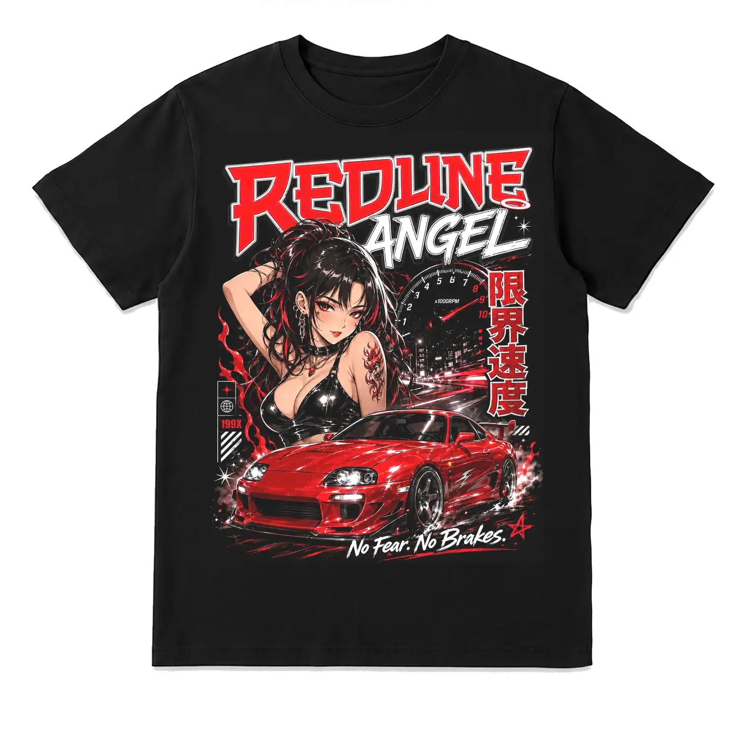 Redline Angel No Fear No Brakes Japanese Street Racing T-Shirt