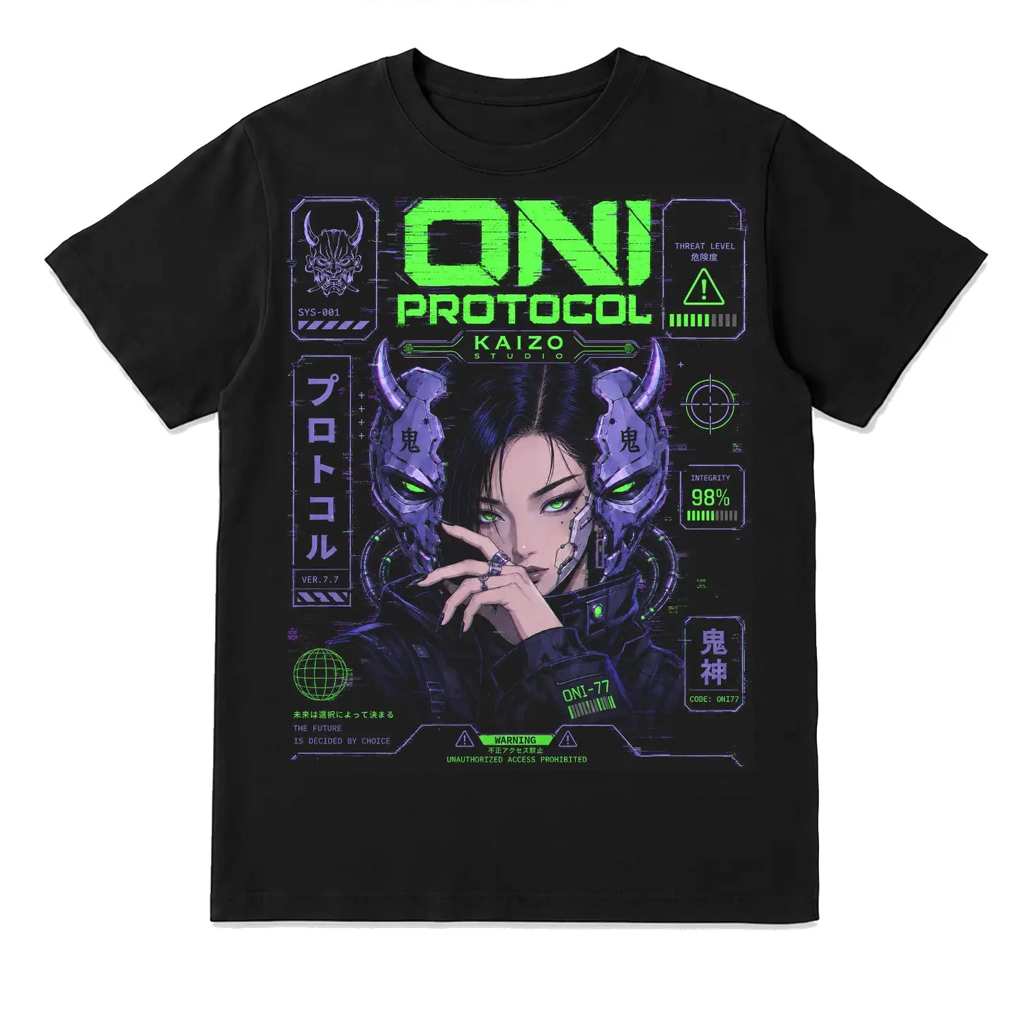 Oni Protocol Cyber Demon Japanese Techwear T-Shirt