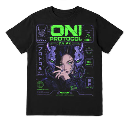 Oni Protocol Cyber Demon Japanese Techwear T-Shirt