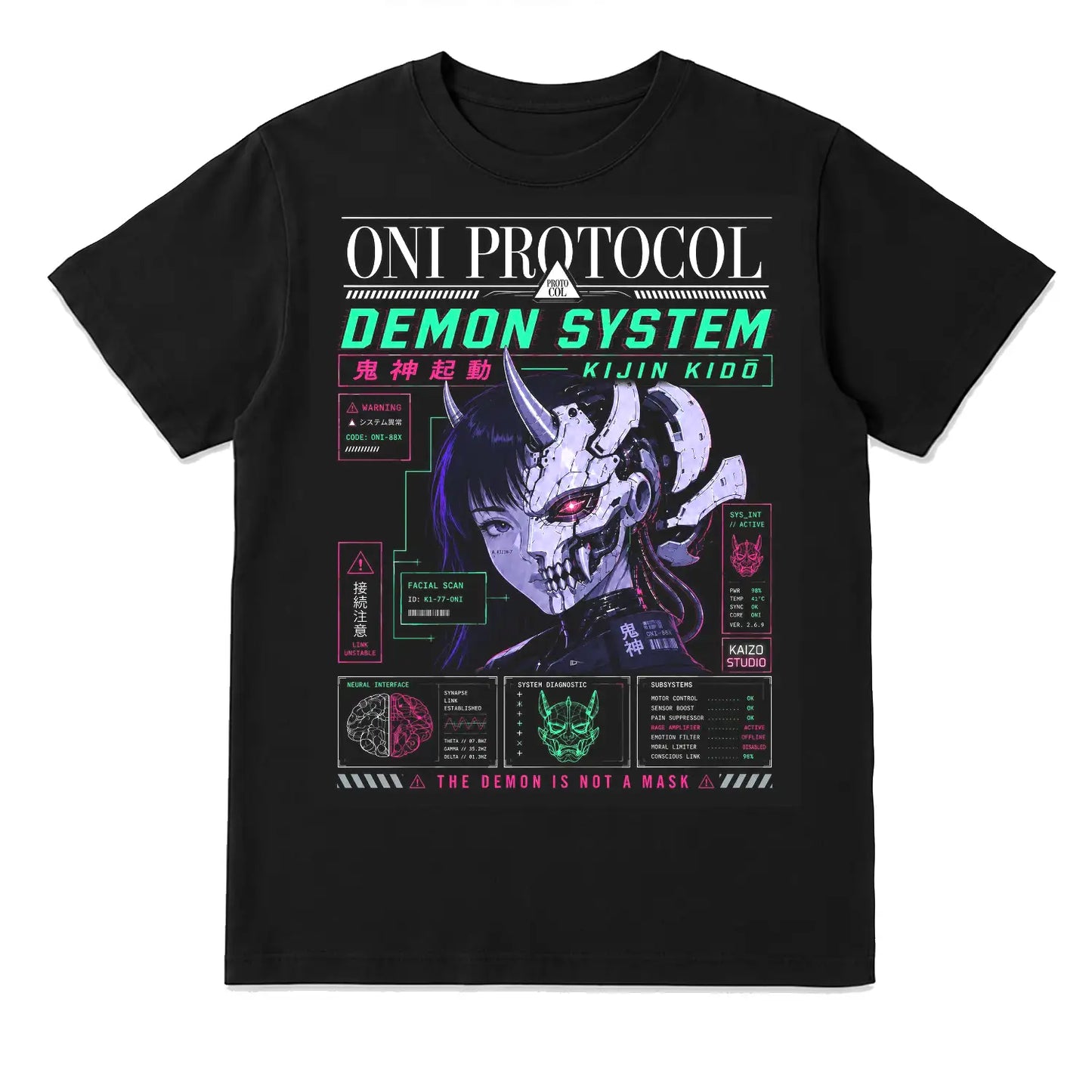 Oni Protocol Demon System Japanese Cyberpunk T-Shirt