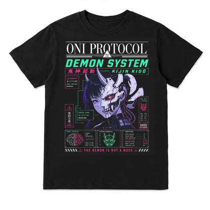 Oni Protocol Demon System Japanese Cyberpunk T-Shirt