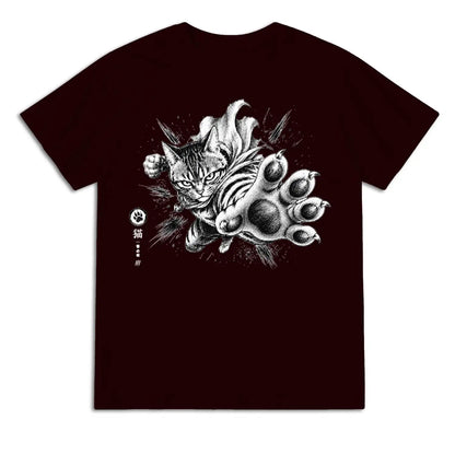 Fierce Paw Strike Japanese Cat T-Shirt
