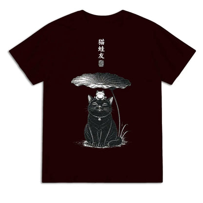 Japanese Cat and Frog Friendship T-Shirt