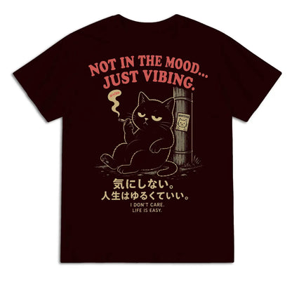 Not in the Mood Just Vibing Japanese Black Cat T-Shirt