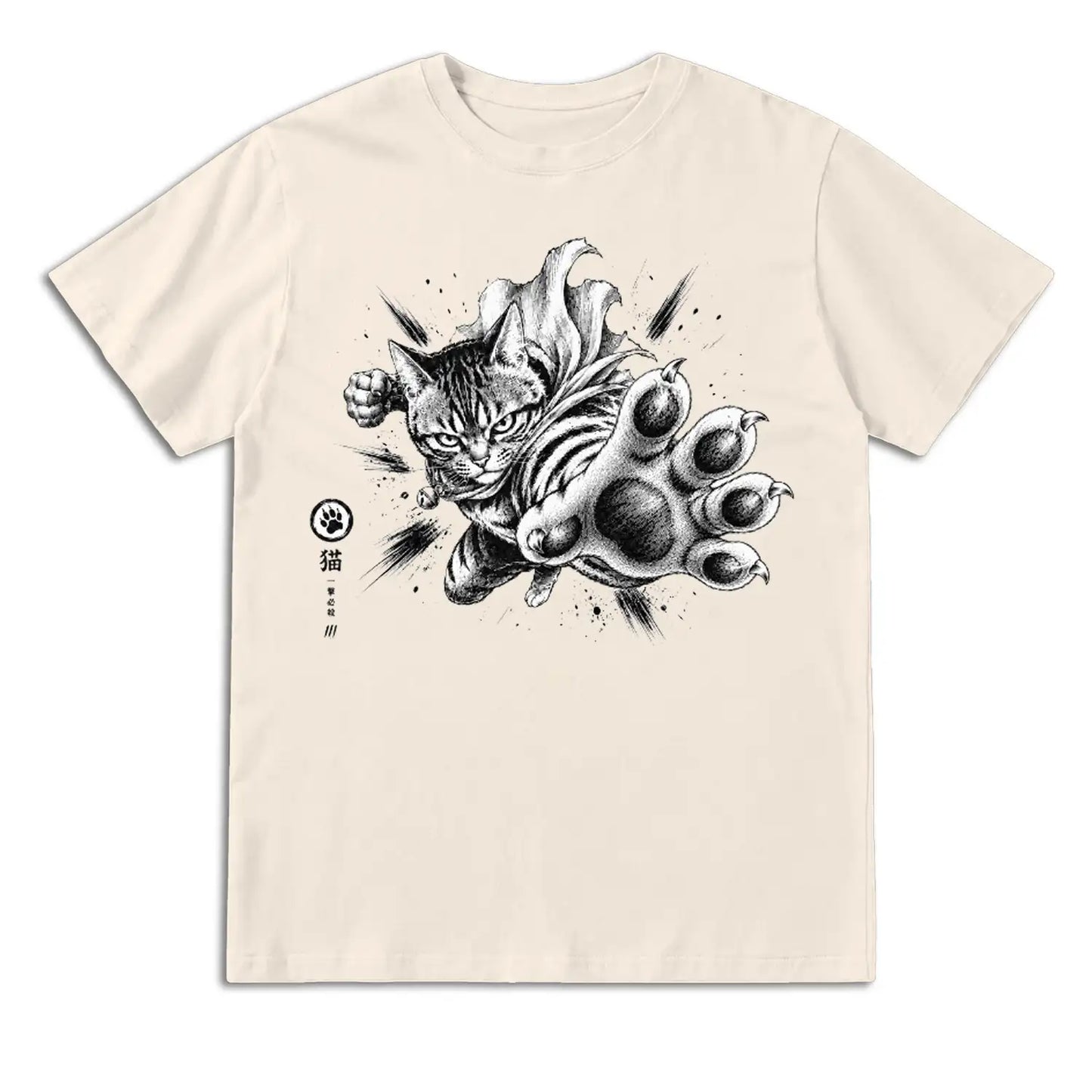 Fierce Paw Strike Japanese Cat T-Shirt