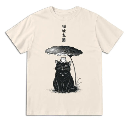 Japanese Cat and Frog Friendship T-Shirt