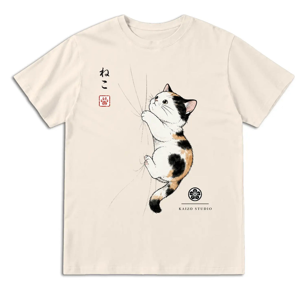 Climbing Calico Cat Japanese T-Shirt