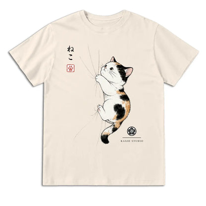 Climbing Calico Cat Japanese T-Shirt