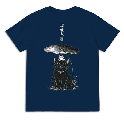Japanese Cat and Frog Friendship T-Shirt