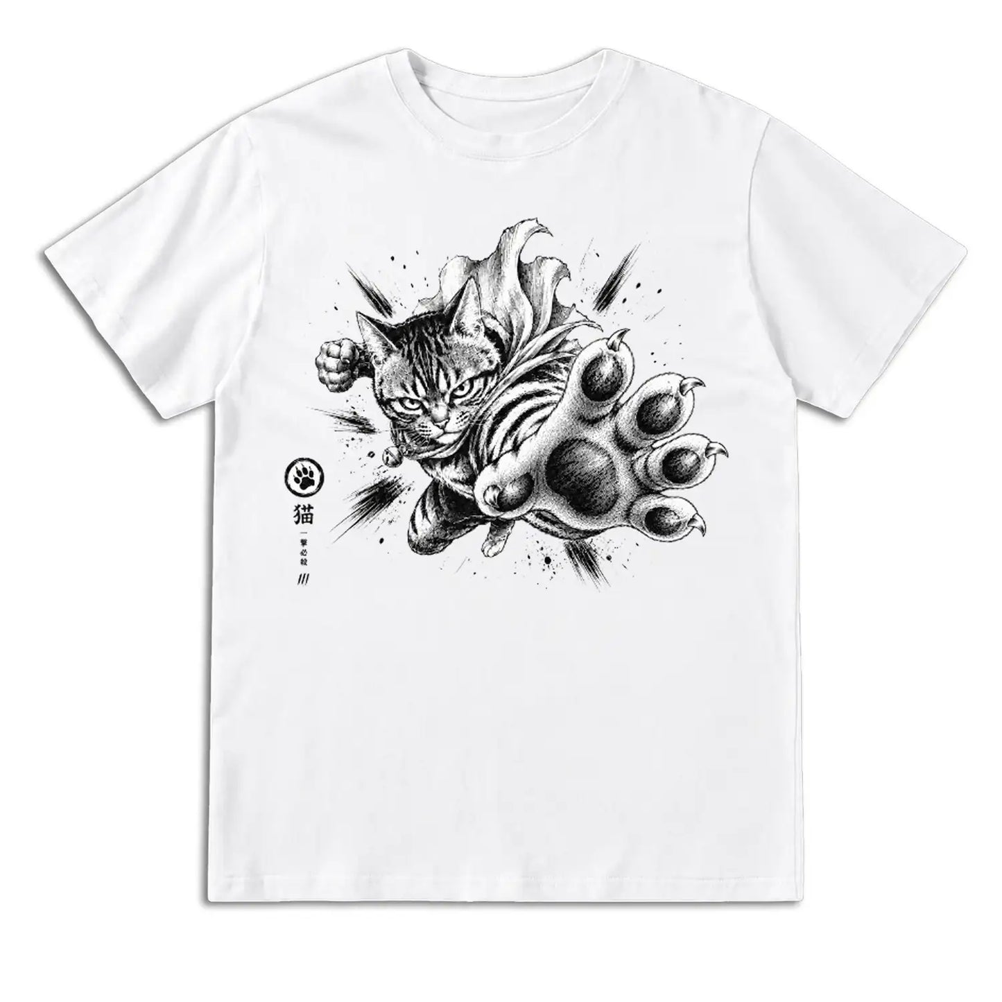 Fierce Paw Strike Japanese Cat T-Shirt
