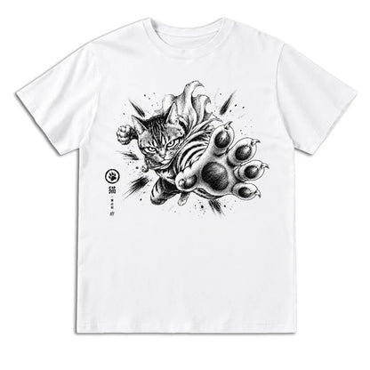 Fierce Paw Strike Japanese Cat T-Shirt