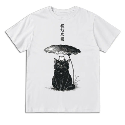 Japanese Cat and Frog Friendship T-Shirt