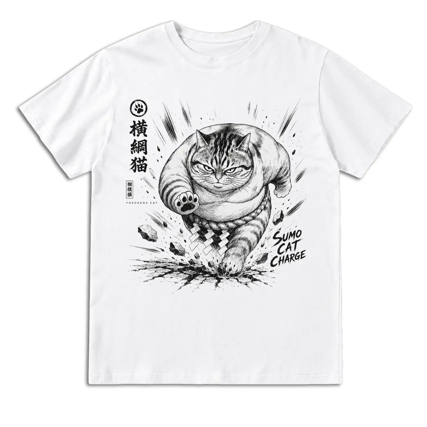 Sumo Cat Charge Japanese T-Shirt