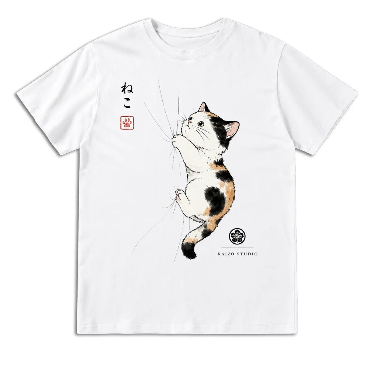 Climbing Calico Cat Japanese T-Shirt
