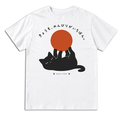 Lazy Black Cat Japanese T-Shirt